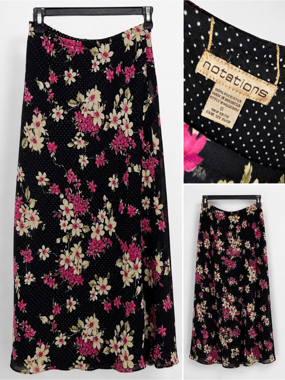 Notations Black Floral Maxi Skirt Size Small | Lightweight Boho Cottagecore